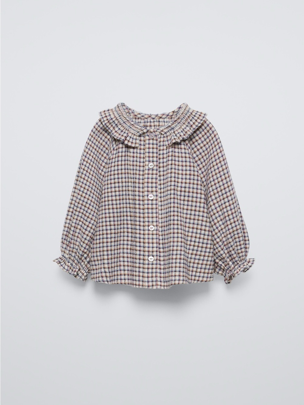 Zara Girls Plaid Ruffle-Collar Button Blouse - 3T